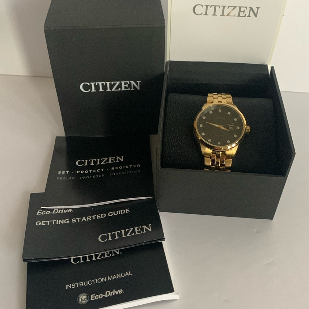 Citizen Corso Eco-Drive Watch in Gold Tone with Diamonds and Black Dial